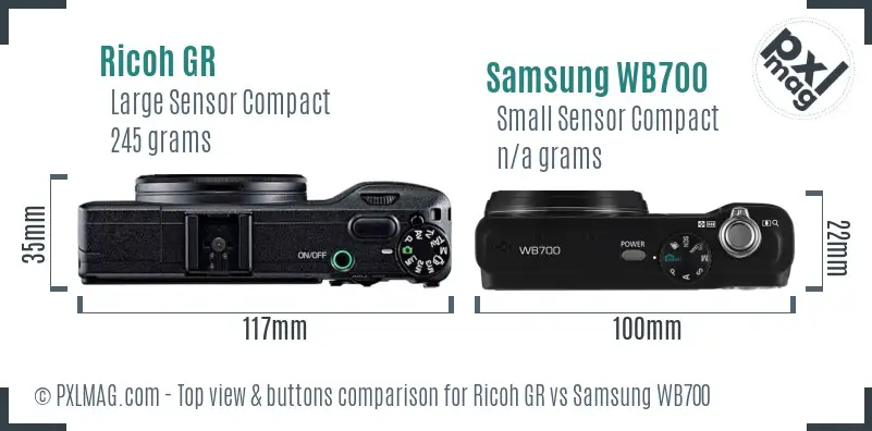 Ricoh GR vs Samsung WB700 top view buttons comparison