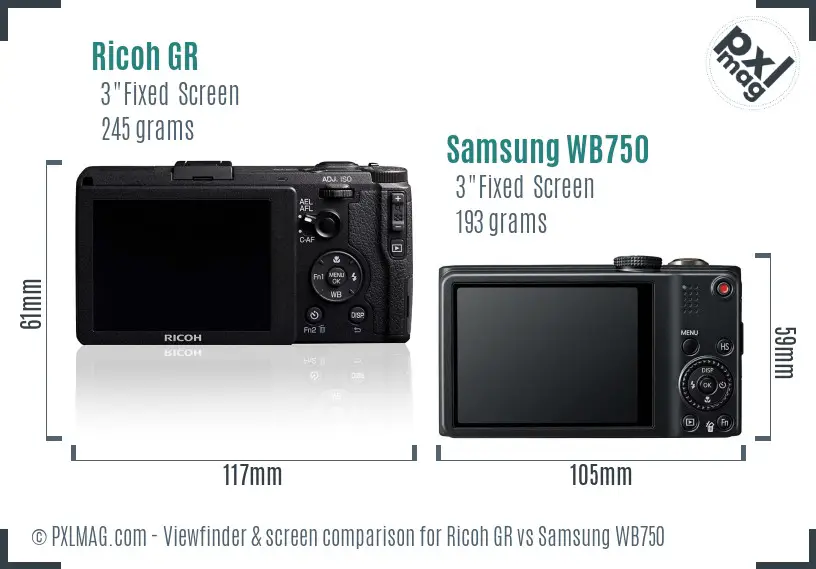 Ricoh GR vs Samsung WB750 Screen and Viewfinder comparison