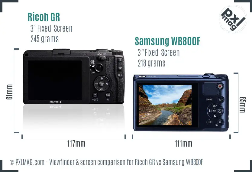Ricoh GR vs Samsung WB800F Screen and Viewfinder comparison
