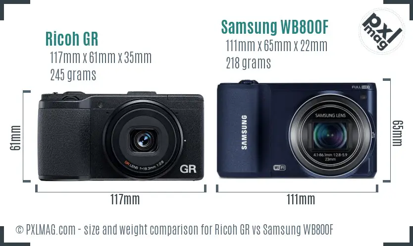 Ricoh GR vs Samsung WB800F size comparison