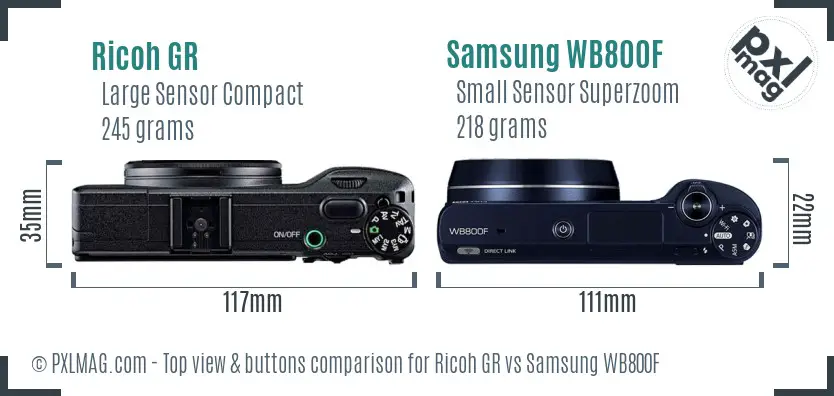 Ricoh GR vs Samsung WB800F top view buttons comparison