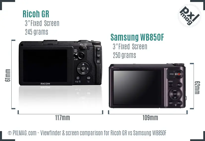 Ricoh GR vs Samsung WB850F Screen and Viewfinder comparison