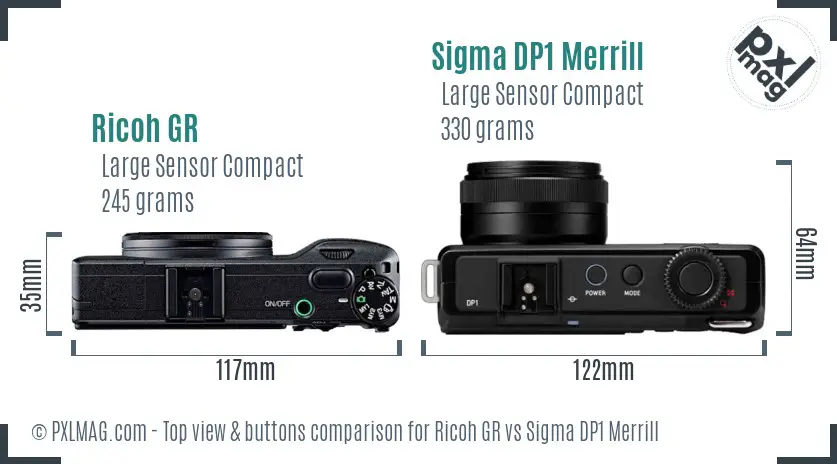 Ricoh GR vs Sigma DP1 Merrill top view buttons comparison