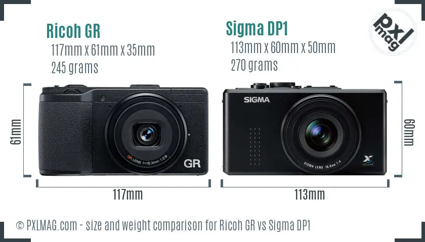 Ricoh GR vs Sigma DP1 size comparison