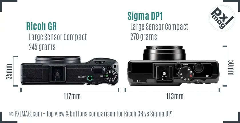 Ricoh GR vs Sigma DP1 top view buttons comparison