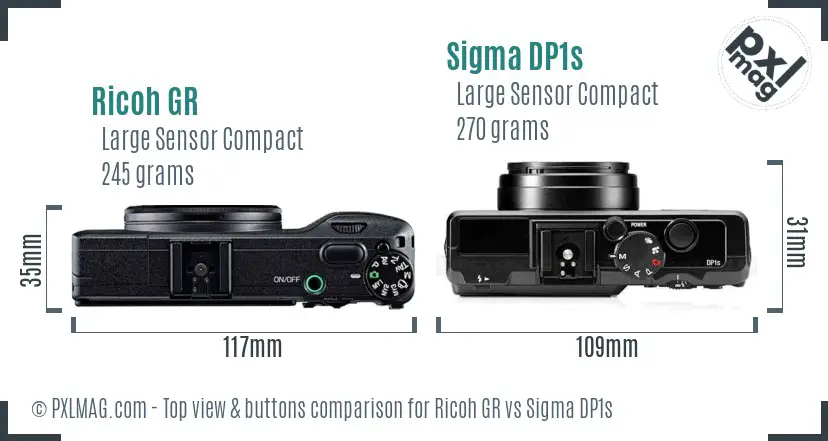 Ricoh GR vs Sigma DP1s top view buttons comparison