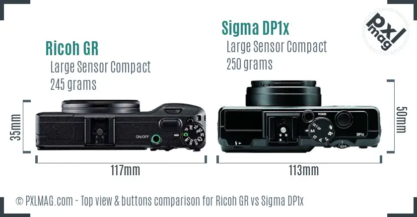 Ricoh GR vs Sigma DP1x top view buttons comparison