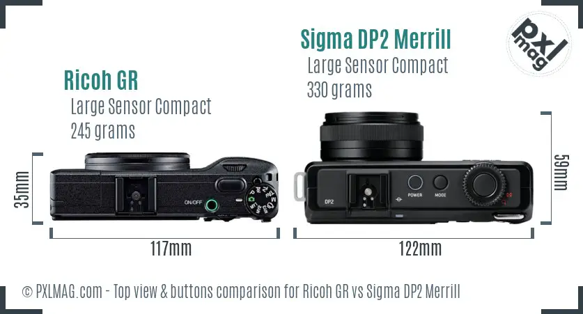 Ricoh GR vs Sigma DP2 Merrill top view buttons comparison
