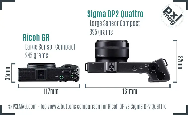 Ricoh GR vs Sigma DP2 Quattro top view buttons comparison