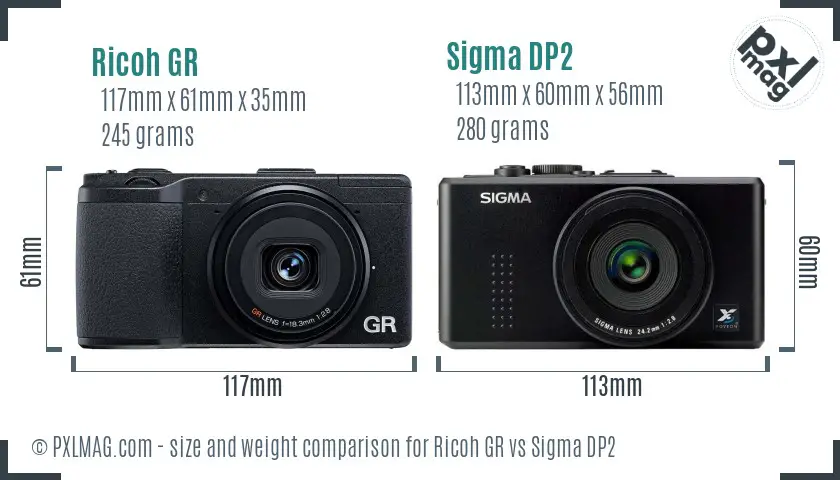 Ricoh GR vs Sigma DP2 size comparison