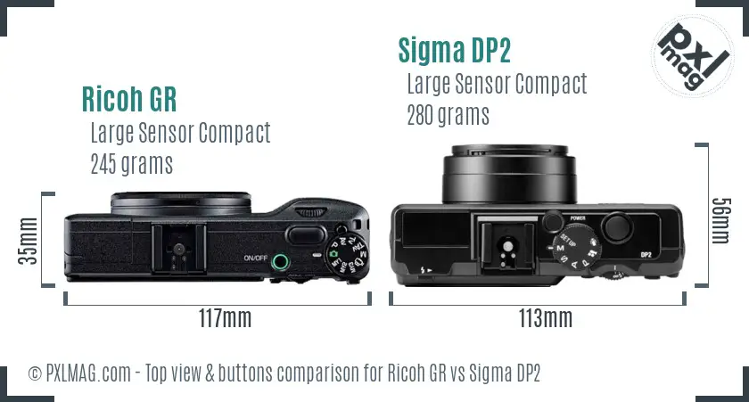 Ricoh GR vs Sigma DP2 top view buttons comparison