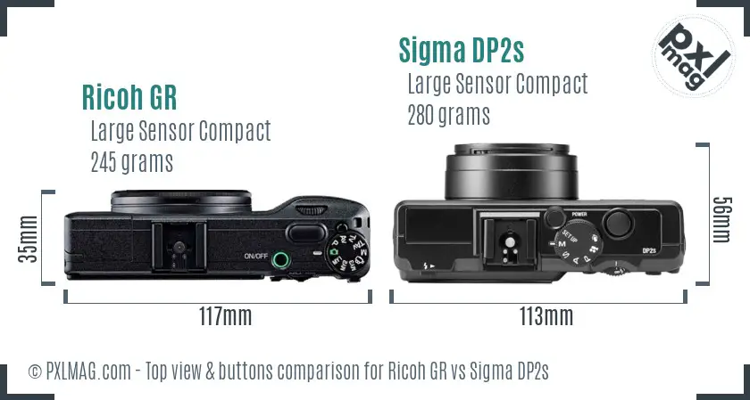 Ricoh GR vs Sigma DP2s top view buttons comparison