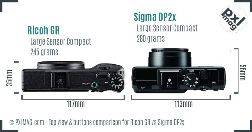Ricoh GR vs Sigma DP2x top view buttons comparison