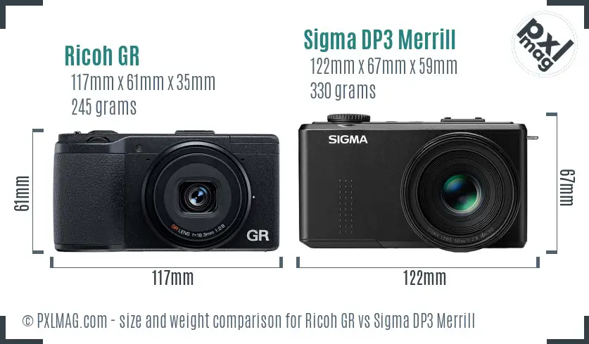 Ricoh GR vs Sigma DP3 Merrill size comparison