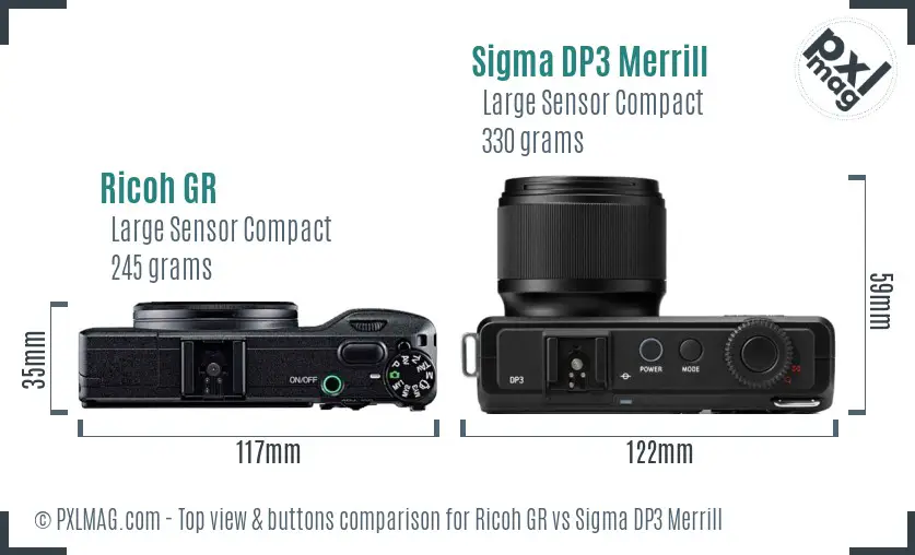 Ricoh GR vs Sigma DP3 Merrill top view buttons comparison