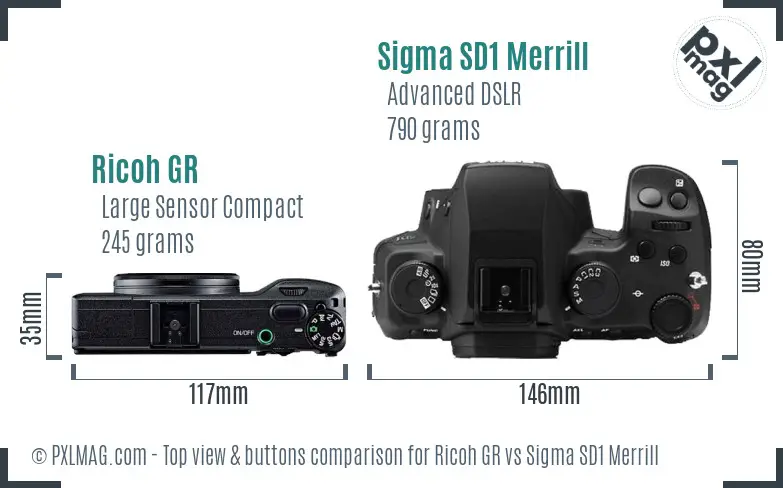 Ricoh GR vs Sigma SD1 Merrill top view buttons comparison