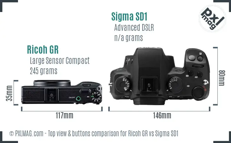 Ricoh GR vs Sigma SD1 top view buttons comparison