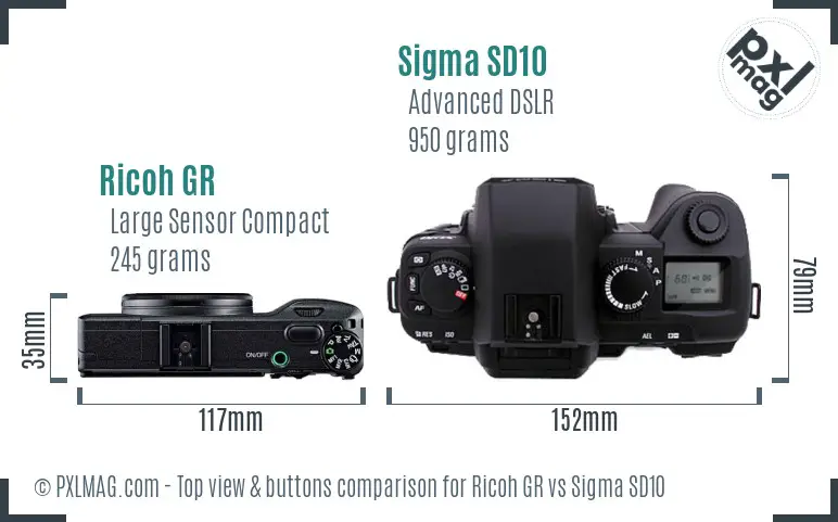 Ricoh GR vs Sigma SD10 top view buttons comparison