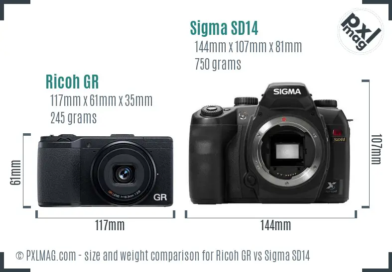 Ricoh GR vs Sigma SD14 size comparison