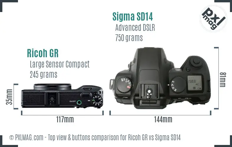 Ricoh GR vs Sigma SD14 top view buttons comparison