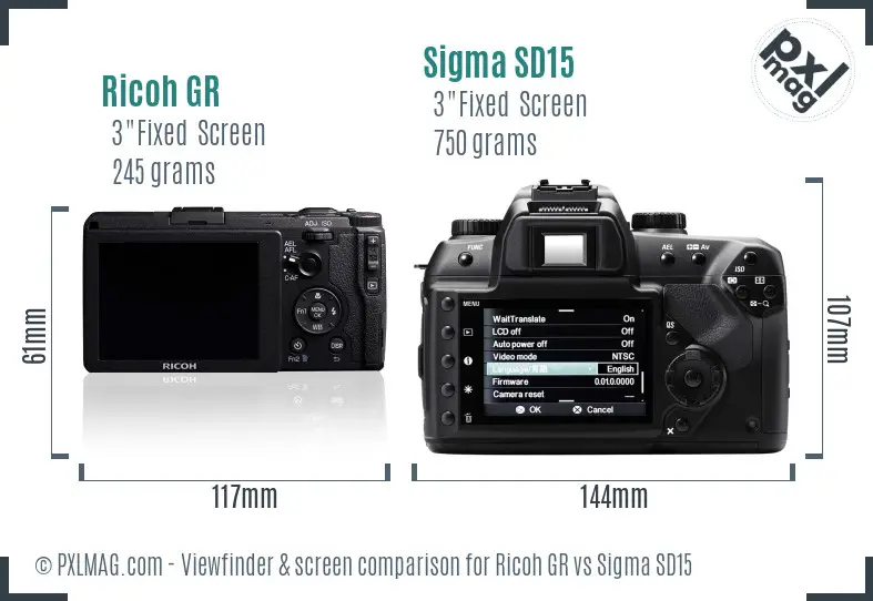 Ricoh GR vs Sigma SD15 Screen and Viewfinder comparison