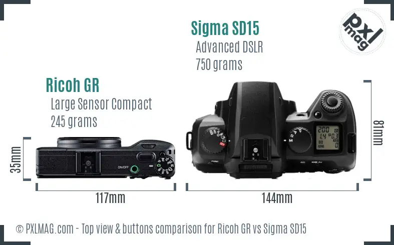 Ricoh GR vs Sigma SD15 top view buttons comparison