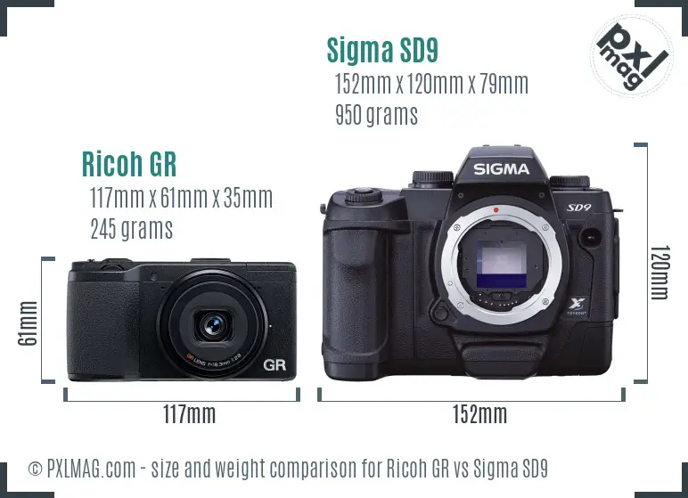 Ricoh GR vs Sigma SD9 size comparison