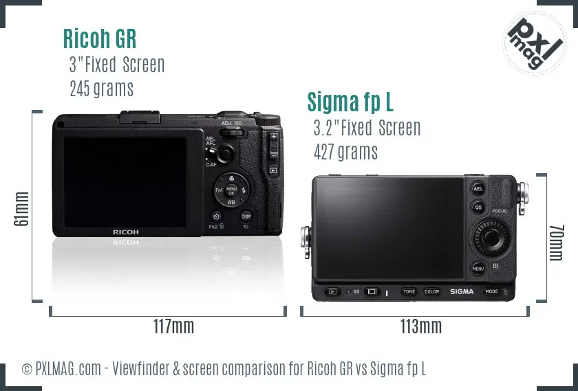 Ricoh GR vs Sigma fp L Screen and Viewfinder comparison