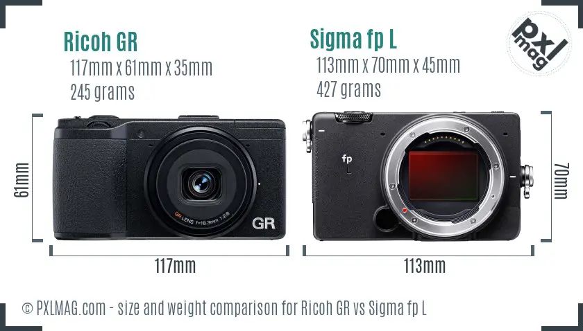 Ricoh GR vs Sigma fp L size comparison