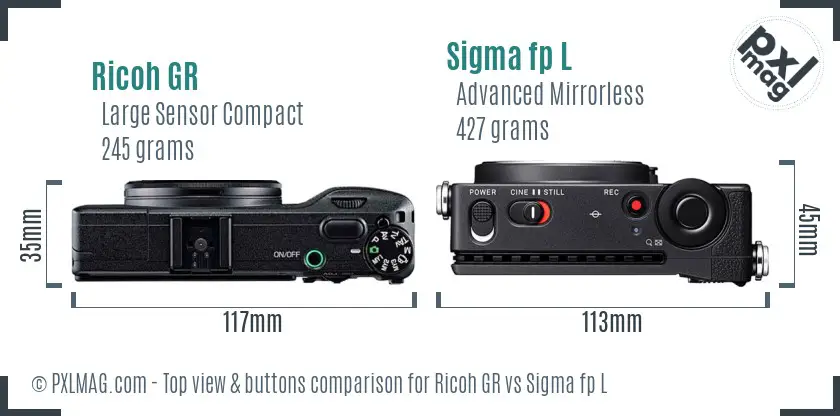 Ricoh GR vs Sigma fp L top view buttons comparison