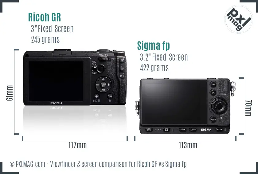 Ricoh GR vs Sigma fp Screen and Viewfinder comparison