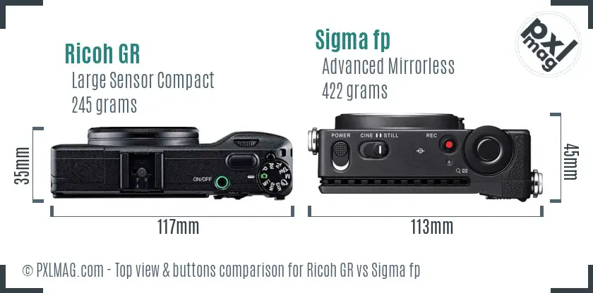 Ricoh GR vs Sigma fp top view buttons comparison