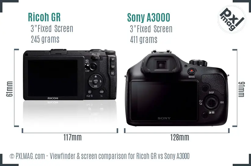 Ricoh GR vs Sony A3000 Screen and Viewfinder comparison