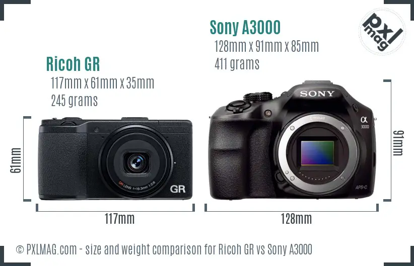 Ricoh GR vs Sony A3000 size comparison