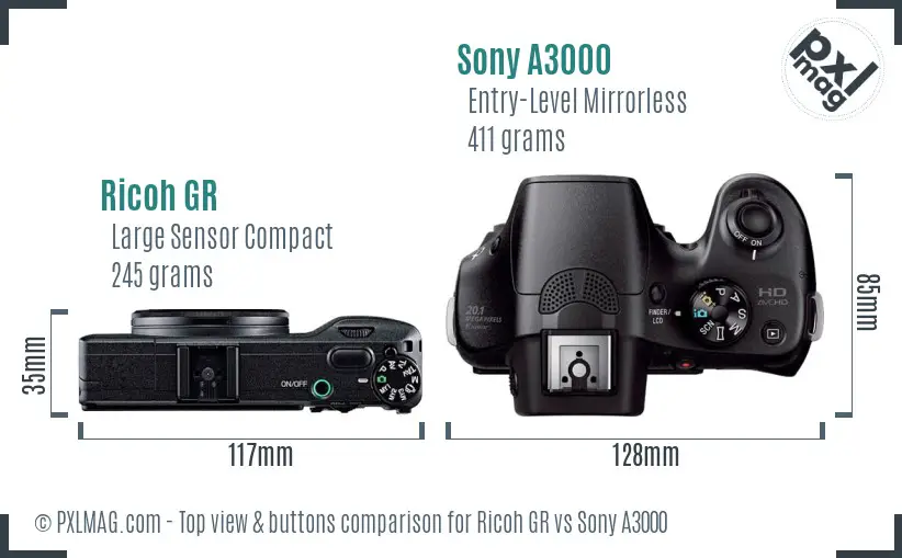 Ricoh GR vs Sony A3000 top view buttons comparison