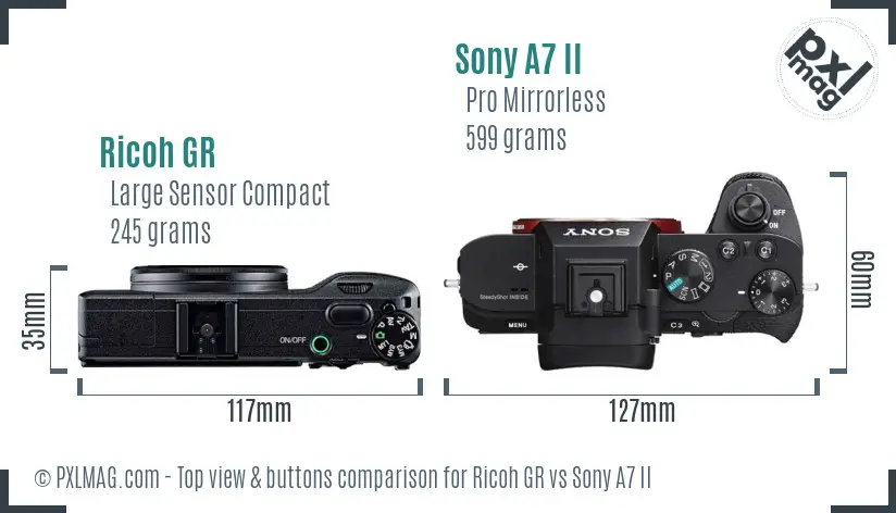 Ricoh GR vs Sony A7 II top view buttons comparison