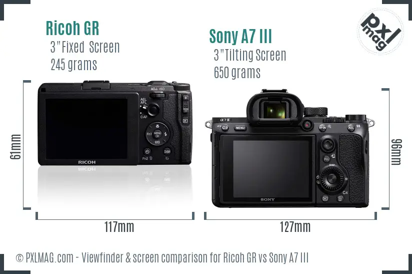 Ricoh GR vs Sony A7 III Screen and Viewfinder comparison