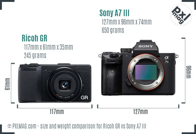 Ricoh GR vs Sony A7 III size comparison
