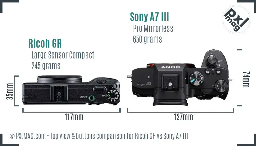 Ricoh GR vs Sony A7 III top view buttons comparison