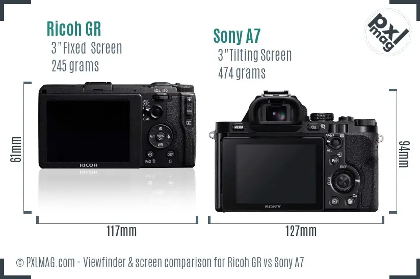 Ricoh GR vs Sony A7 Screen and Viewfinder comparison