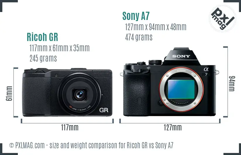 Ricoh GR vs Sony A7 size comparison