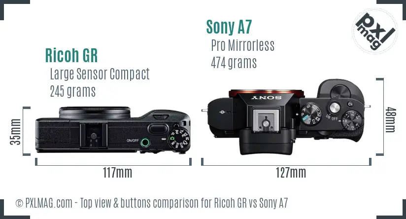 Ricoh GR vs Sony A7 top view buttons comparison