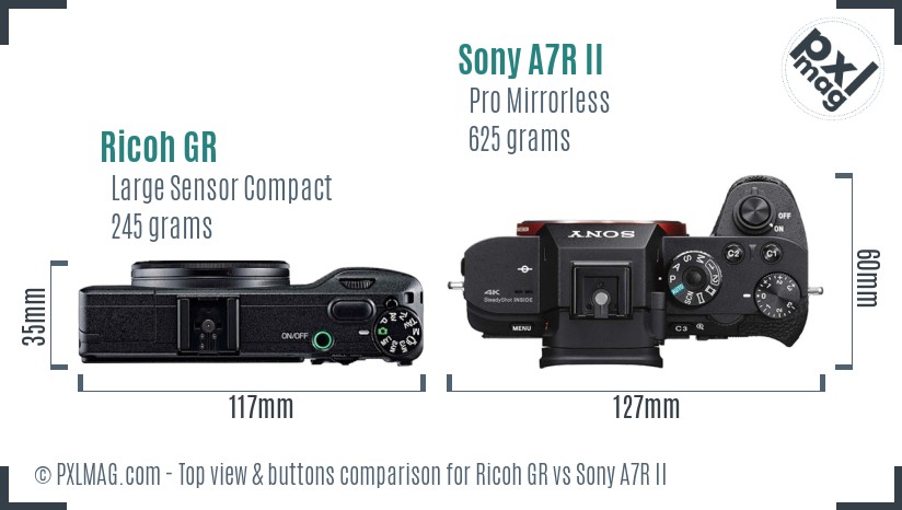 Ricoh GR vs Sony A7R II top view buttons comparison