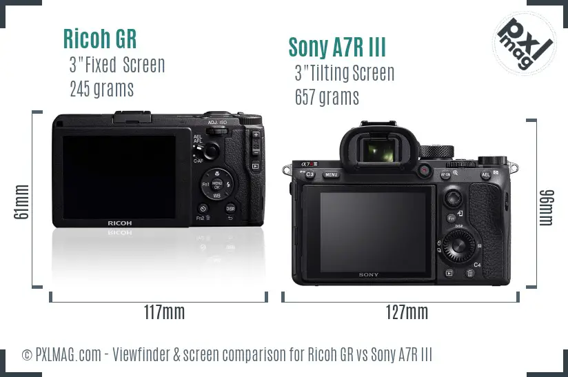 Ricoh GR vs Sony A7R III Screen and Viewfinder comparison