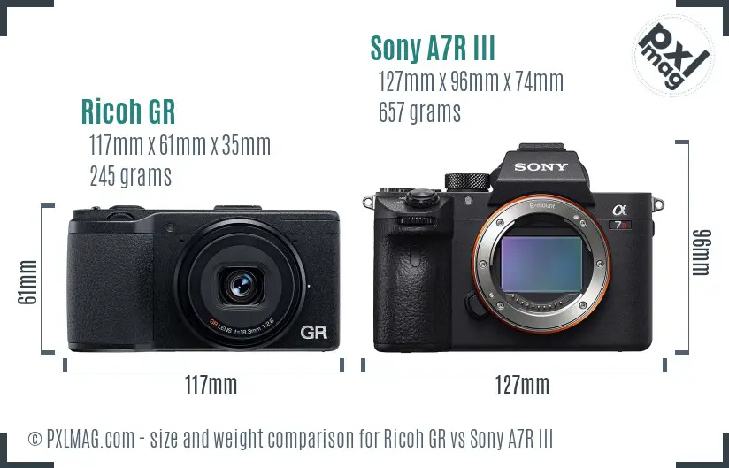 Ricoh GR vs Sony A7R III size comparison