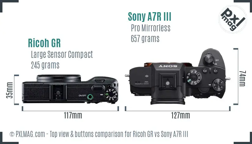Ricoh GR vs Sony A7R III top view buttons comparison