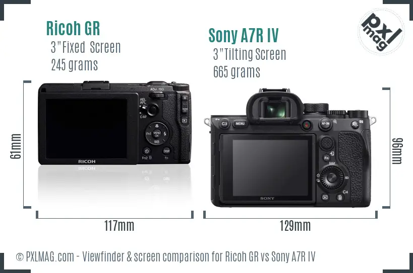 Ricoh GR vs Sony A7R IV Screen and Viewfinder comparison