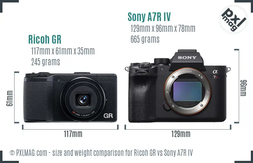 Ricoh GR vs Sony A7R IV size comparison