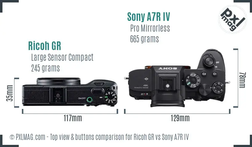 Ricoh GR vs Sony A7R IV top view buttons comparison