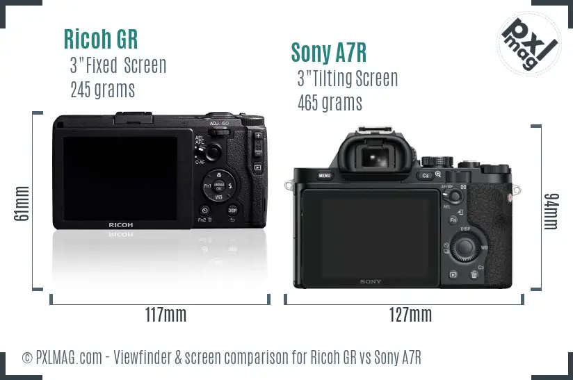 Ricoh GR vs Sony A7R Screen and Viewfinder comparison